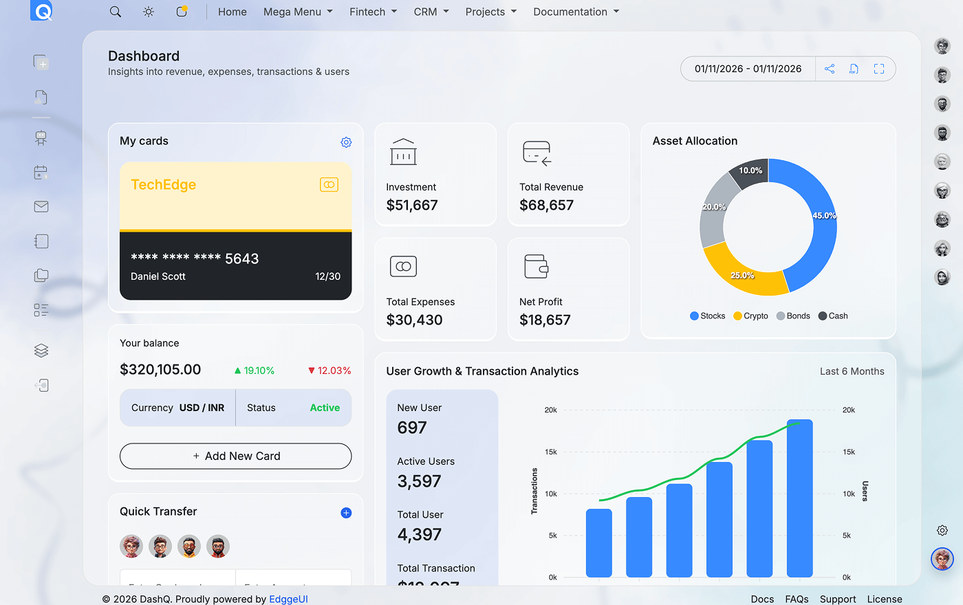 DashQ fintech dashboard